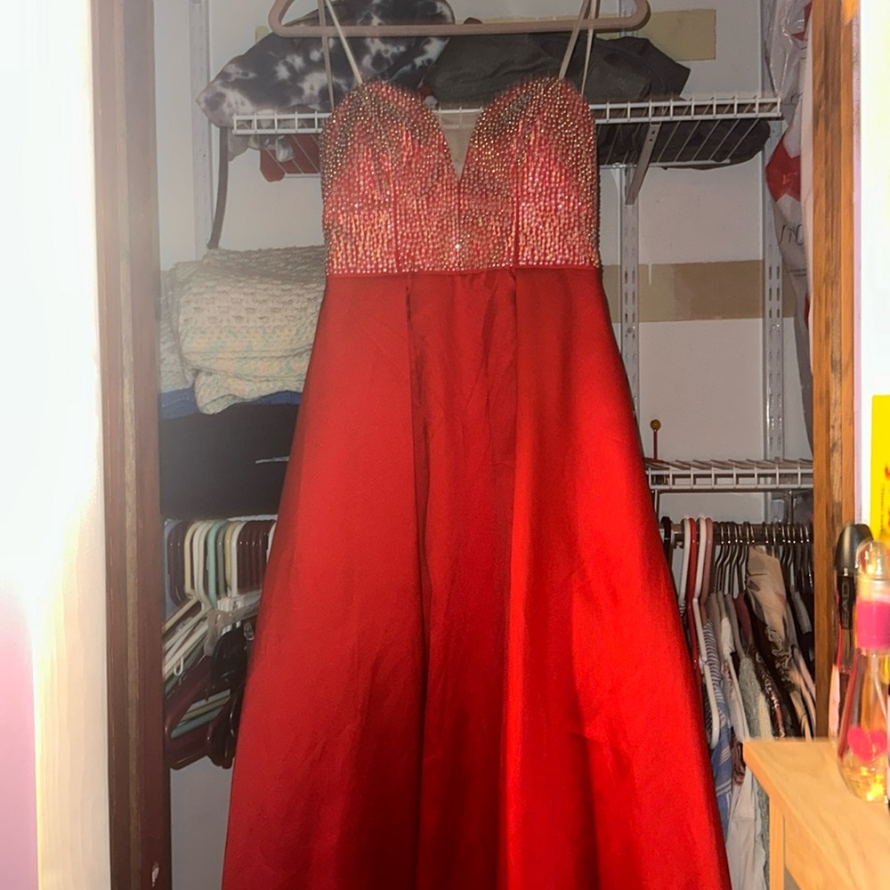 Red sequined prom dress. With pockets. Worn once. From macys
